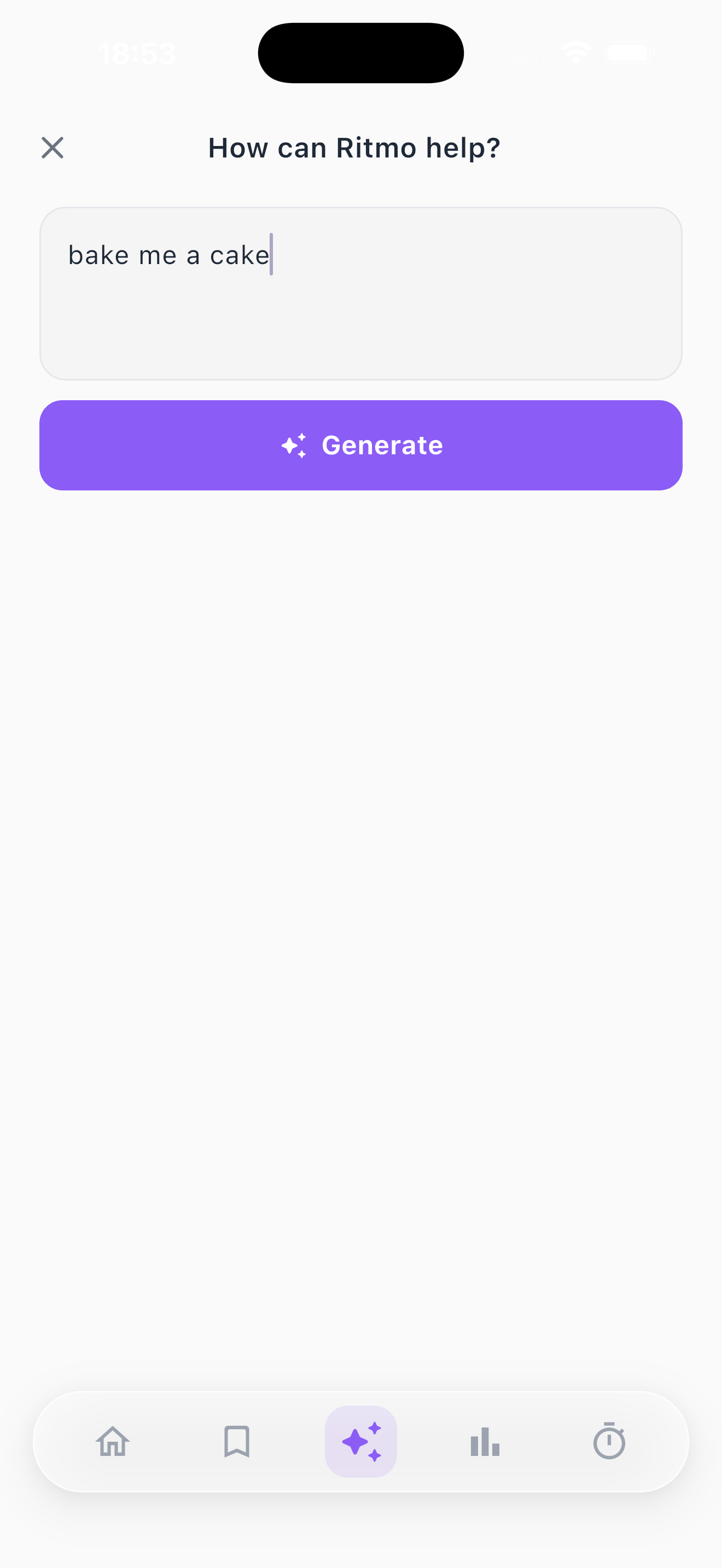 Ritmo AI tab home with a prompt placeholder for a 10-minute morning stretch