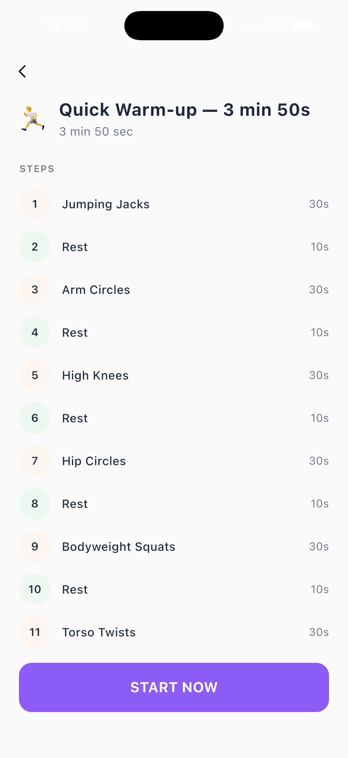 Ritmo player showing circular progress, current rest step, and Up Next card
