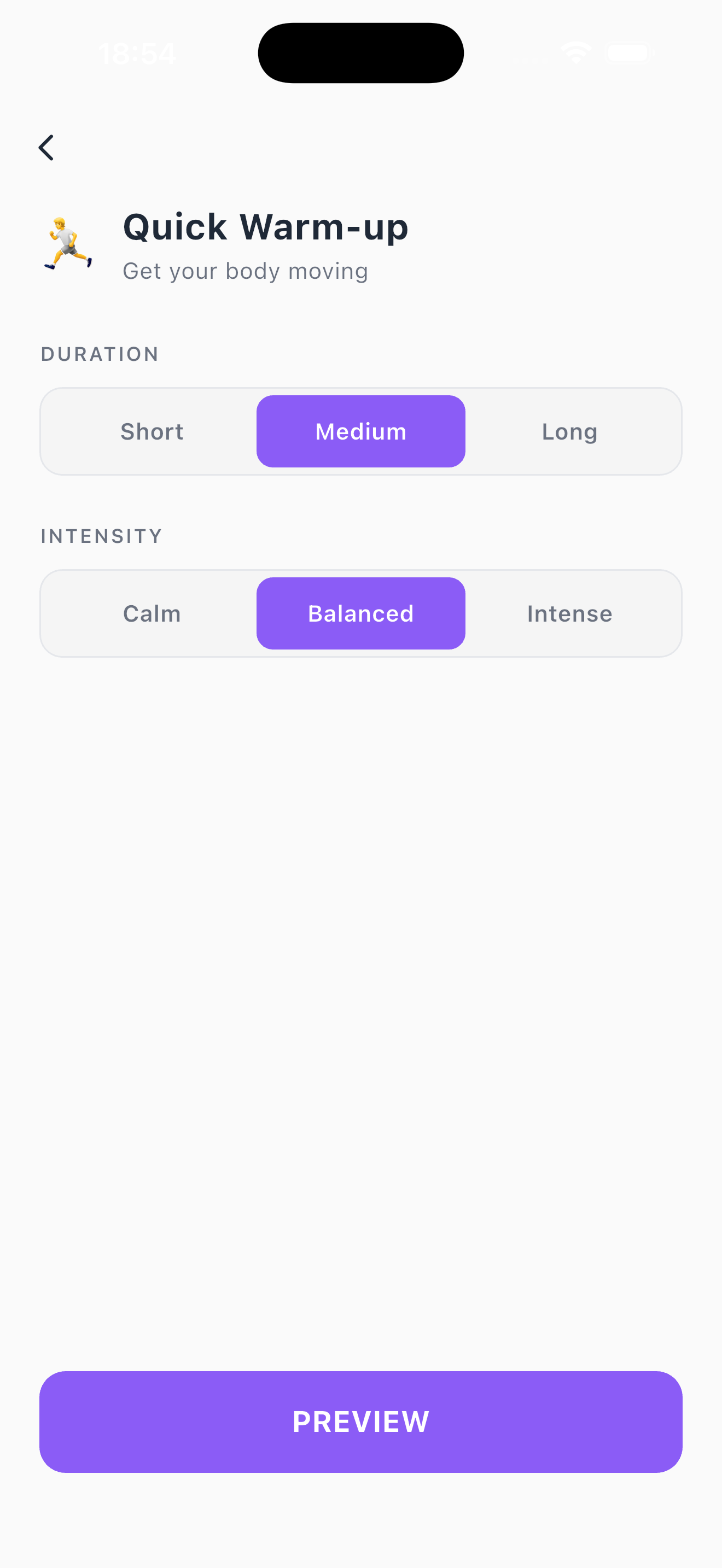 Ritmo Quick Timer screen with 1, 3, 5, 10, 15, 25 minute quick picks